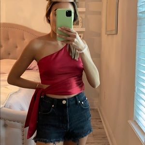 Boutique One shoulder side tie top